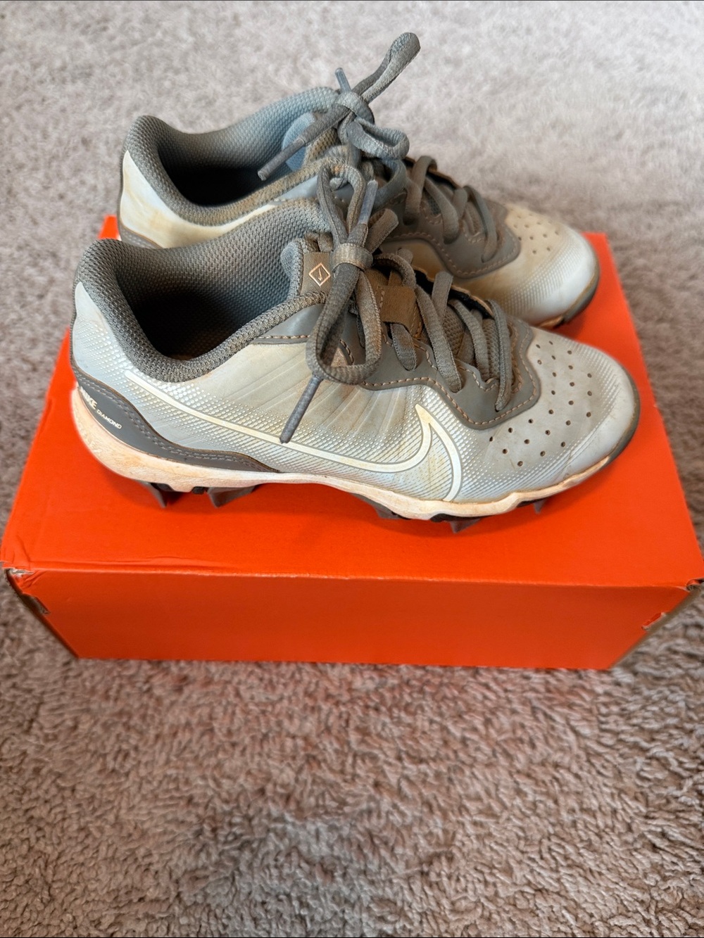 Nike Kids Gray/White Baseball Cleats